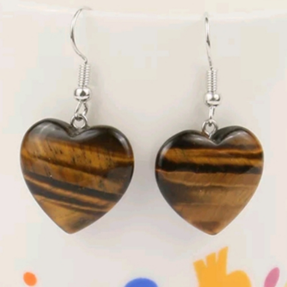 Heart natural stone Golden Swan earrings.